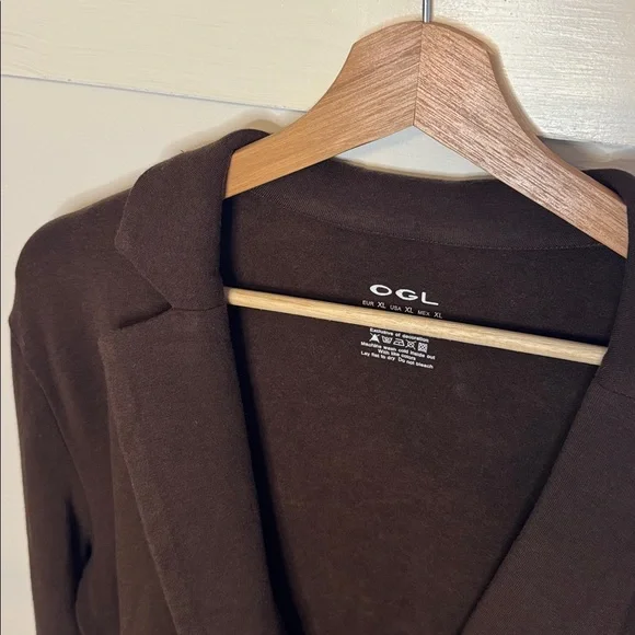 OGL Women’s Collared Surplice Top Eco-mousse Stretch Wrap-front Brown Size XL - Picture 4 of 5